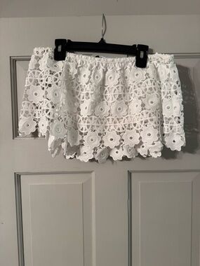 Endless Rose White Floral Crochet Off-Shoulder Crop Top